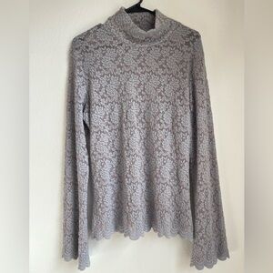 Metrostyle Women’s Lace Long-Sleeve Turtleneck Top Light Lavender‎ Gray Size XL